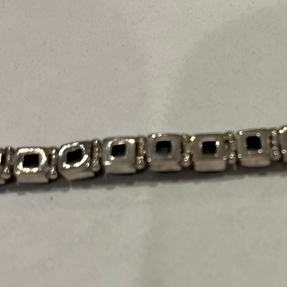 Mexican 925 Sterling Silver and Black Onyx Tennis Bracelet 7" - Picture 4 of 6